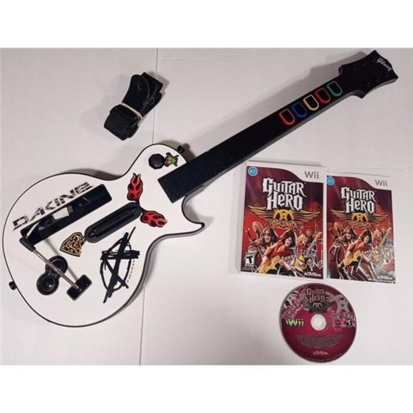 TESTED! Wii Guitar Hero Gibson Les Paul White Wireless Guitar w/ Strap & Game - Picture 6 of 10